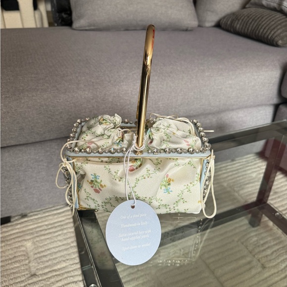 NWT Hill House One Of A Kind Floral Satin Handmade Bejeweled Decorative Basket - Picture 2 of 7